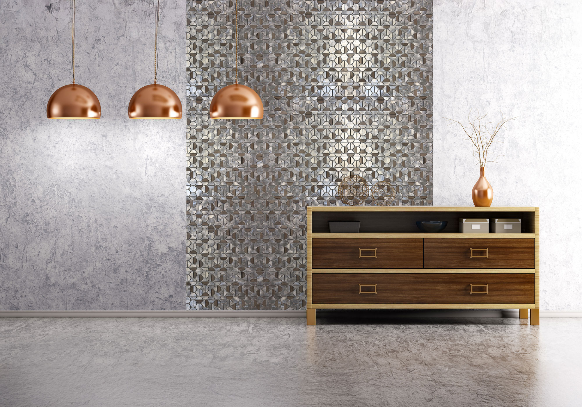Aluminum & Marble Semi Circle Silver Brown 2 | Tiles By Kia