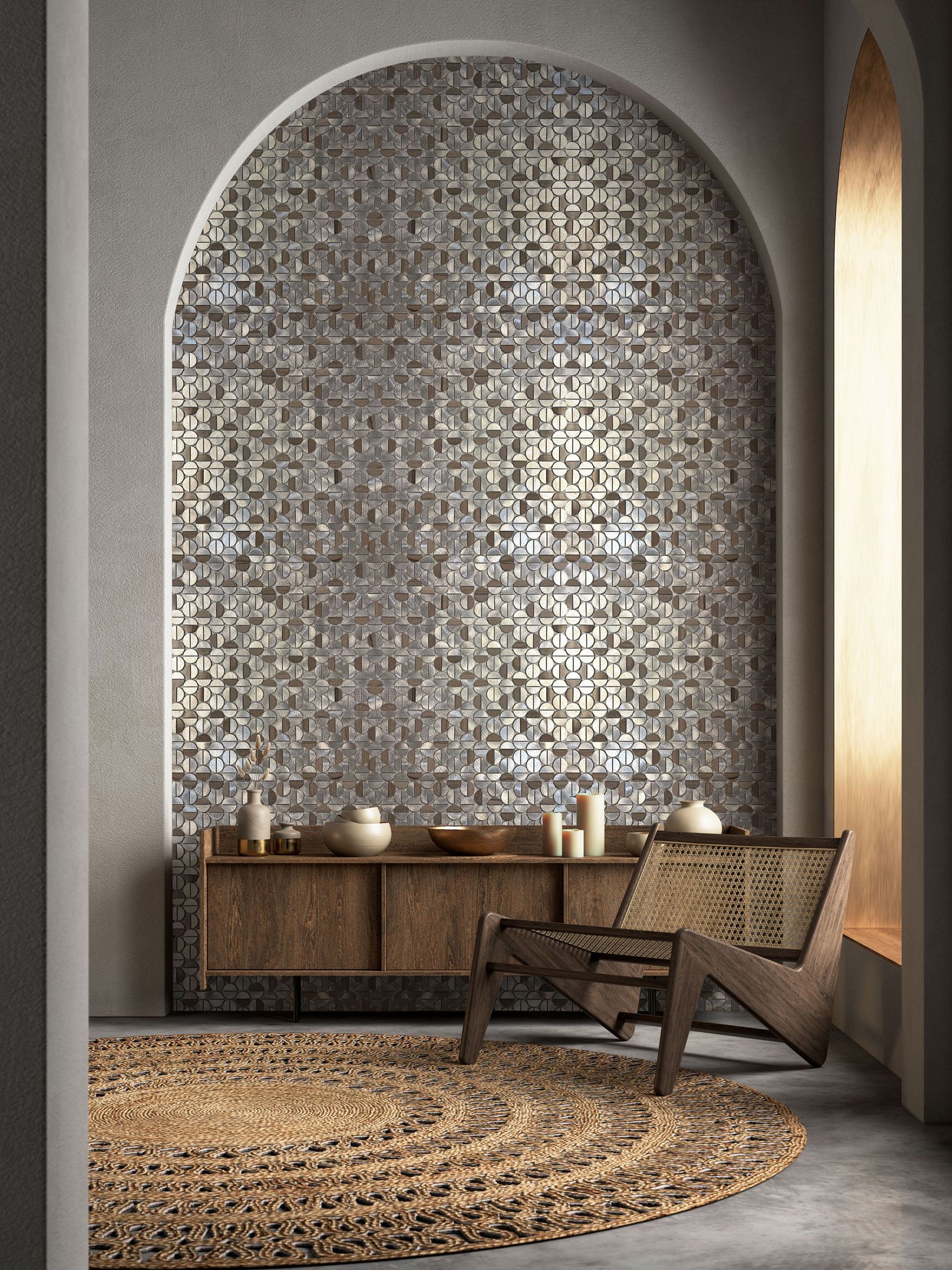 Aluminum & Marble Semi Circle Silver Brown | Tiles By Kia