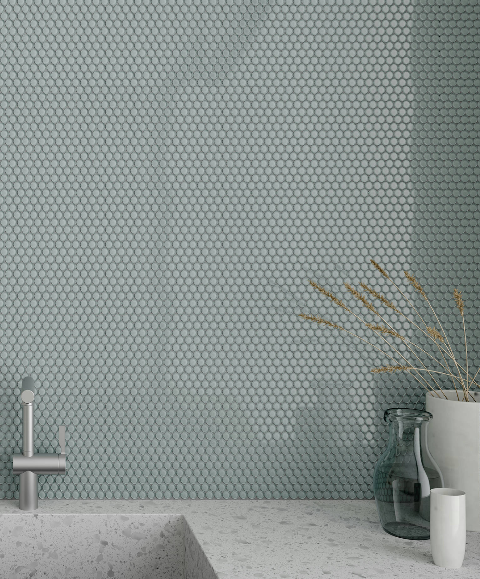 Bliss Element Shadow Penny Round Mosaic | Tiles By Kia