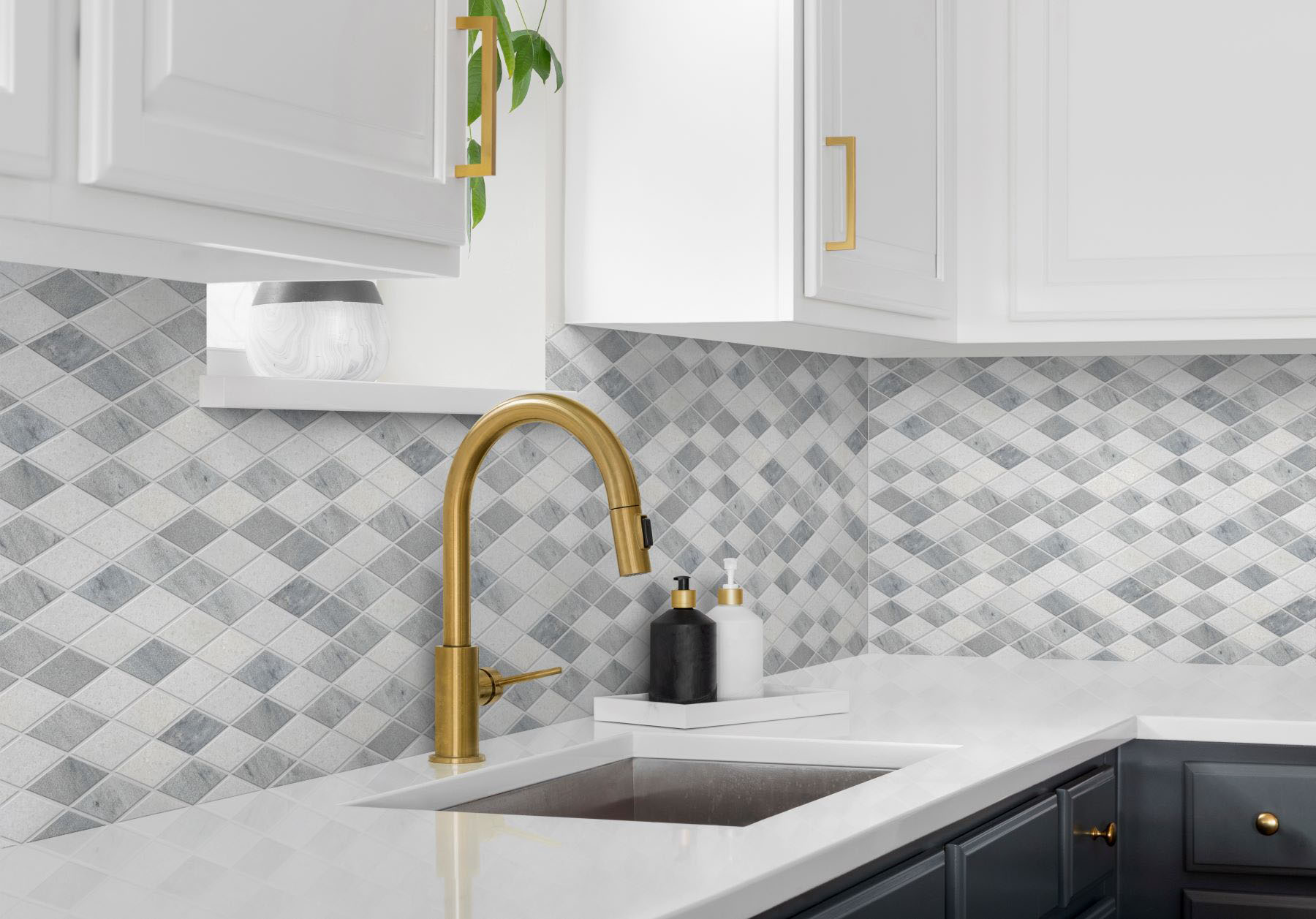 Grey White Multicolor Marble Diamond Honed Mosaic | Tiles By Kia