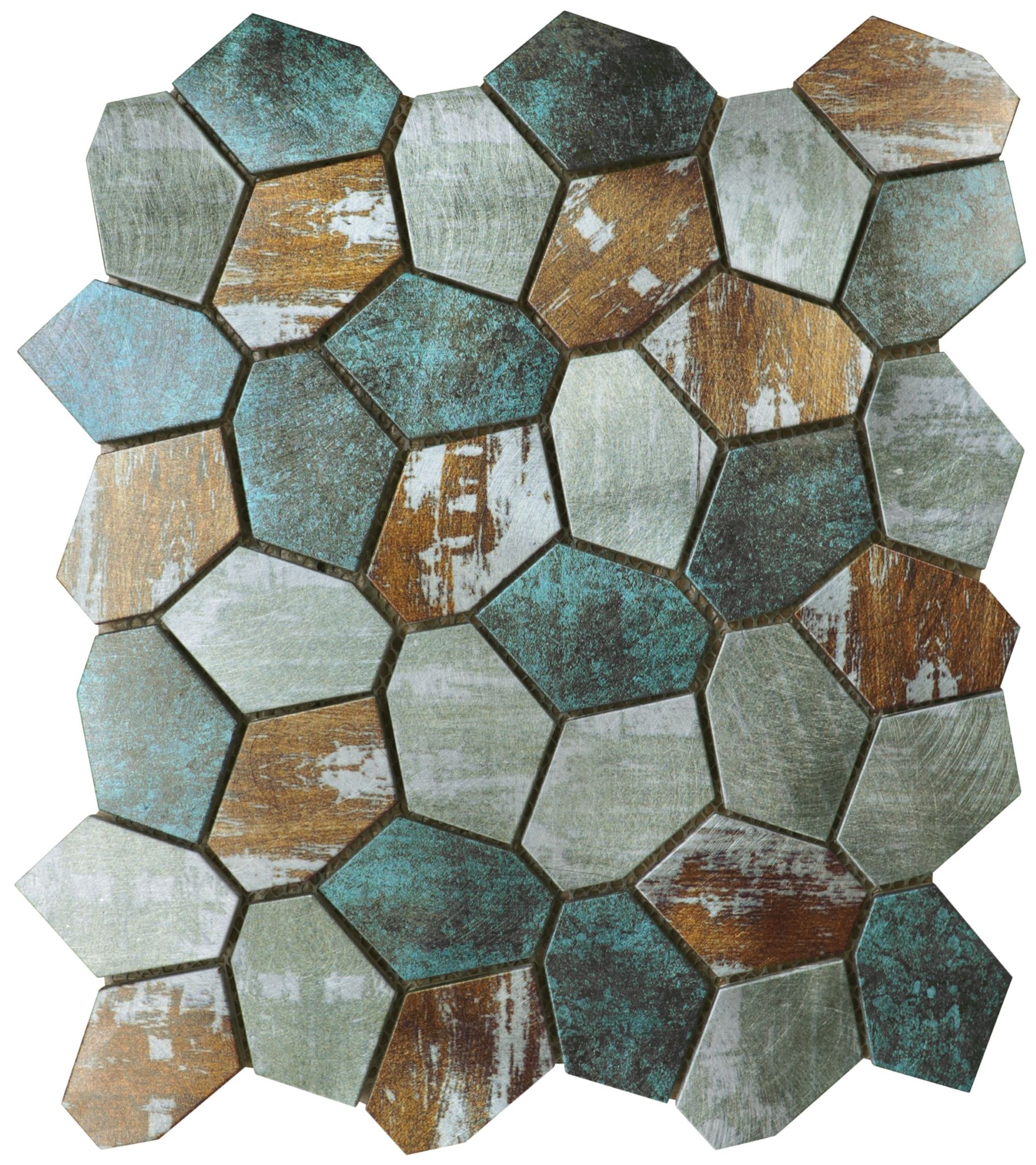 Hexagon Aluminum Mix Green Grey Beige 11.4″x12.2″