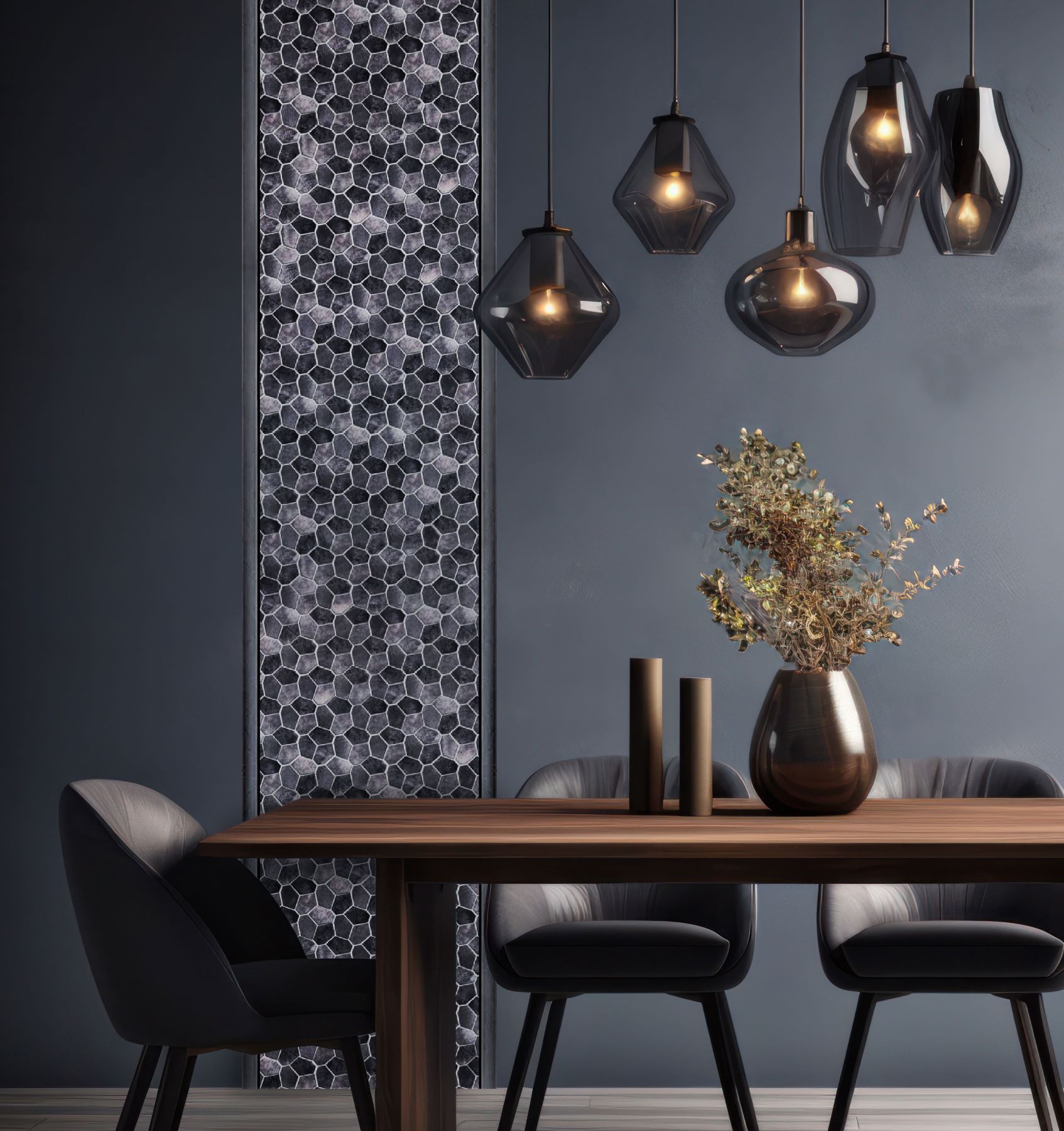 Hexagon Aluminum Mix Grey Mosaic  | Tiles By Kia