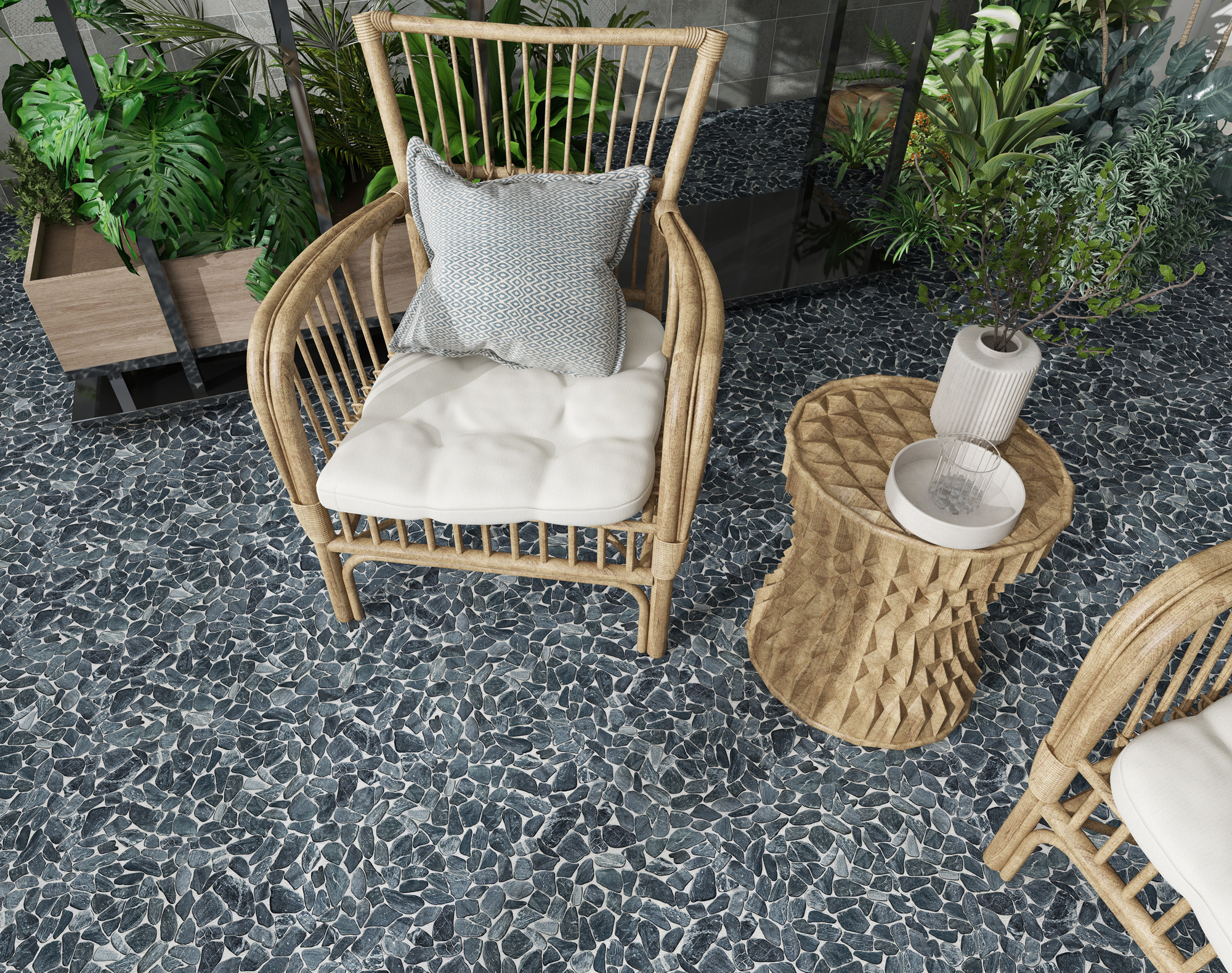 Mini Opus Matte Grey Mix Marble Stone Interlocking | Tiles By Kia