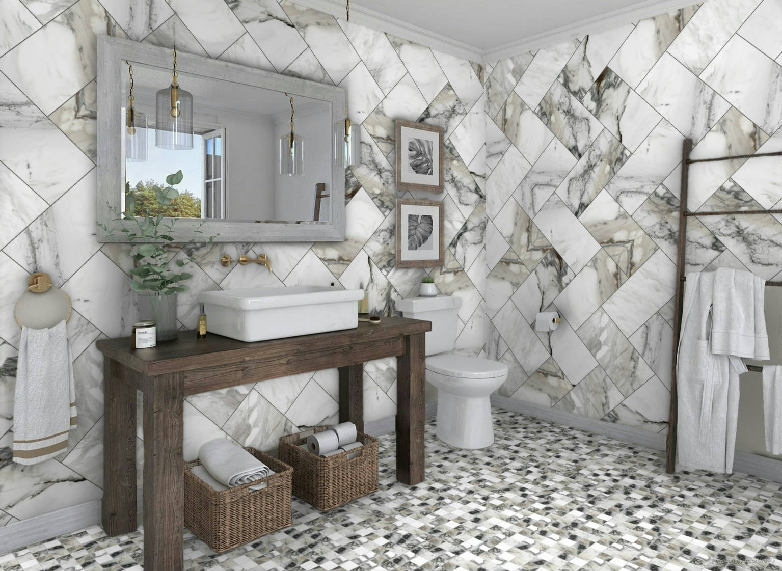 Mystique 112x24" and 2x2 Mosaic Allure Blue | Tiles By Kia