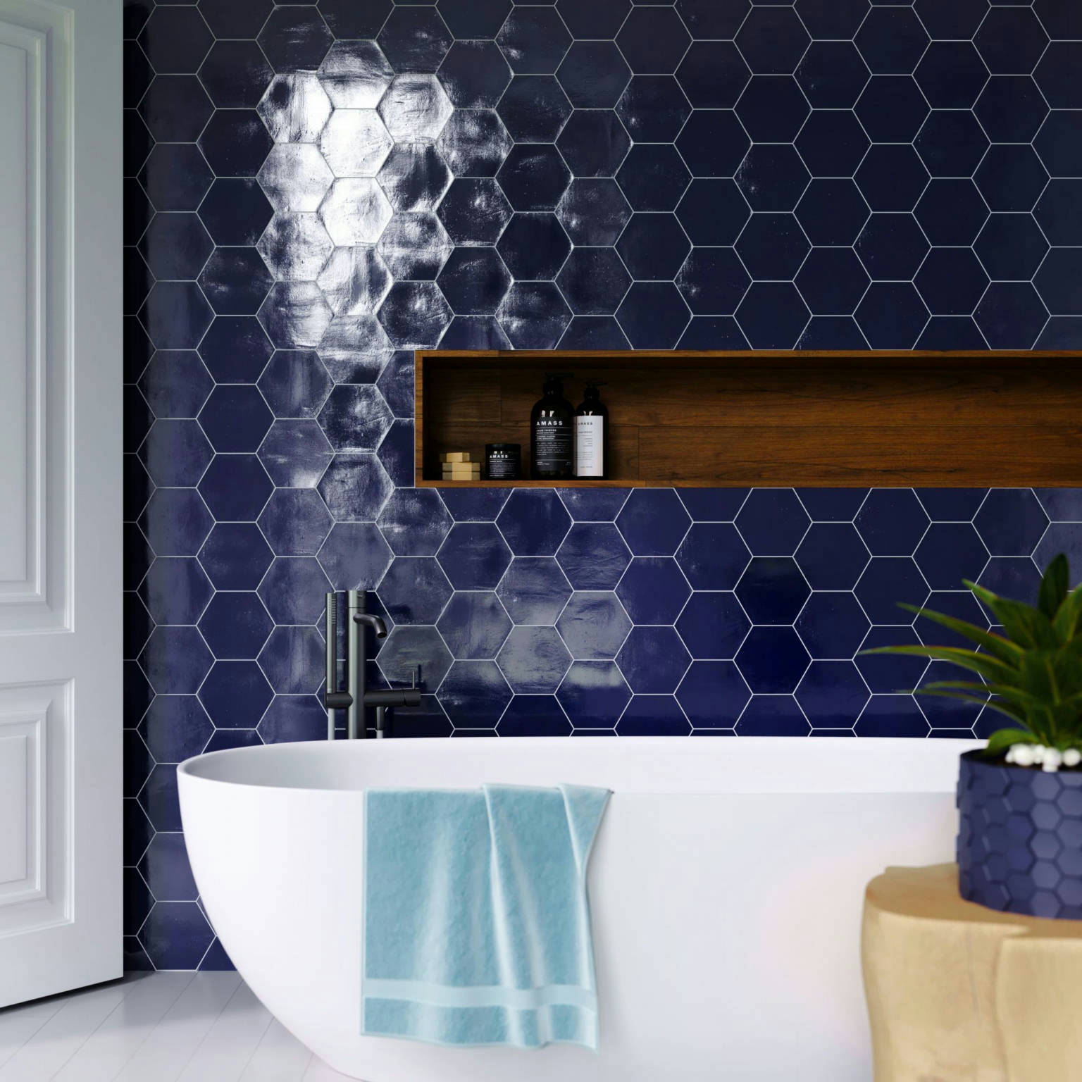 Ronda 5.5X6.3” Cobalt Hexagon | Tiles By Kia