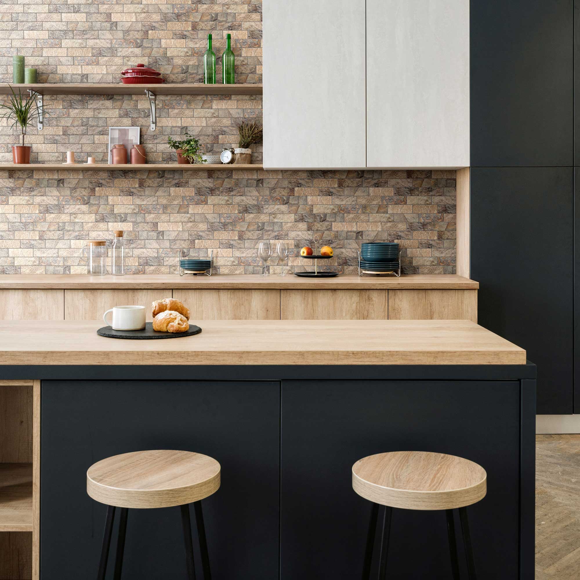 Slate Stone Beige Glazed Ceramic 2"x6" Brick Mosaic | Tiles By Kia