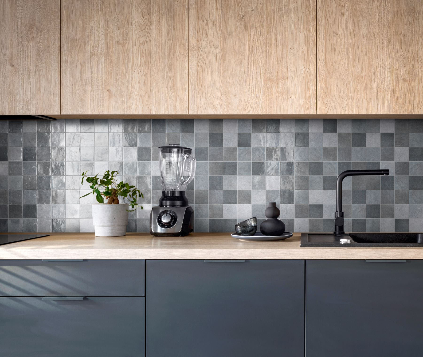 Zellige Glazed Ceramic Grey Mix 3"x3" Mosaic  | Tiles By Kia